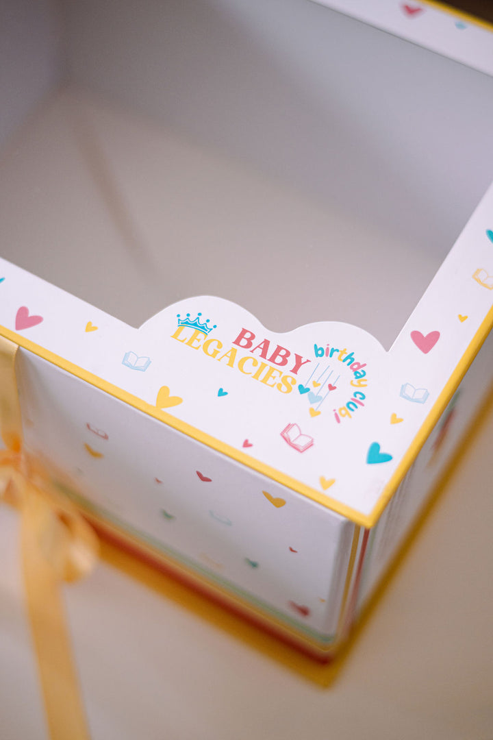 Baby book club keepsake box for capturing and storing your baby's first year memories.