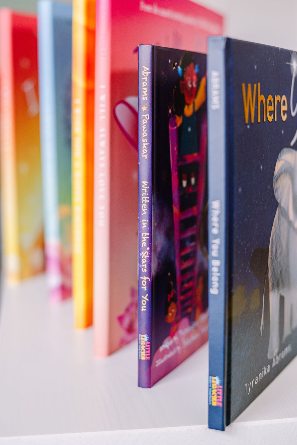 Hardcover picture books in assorted colors and sizes. Customize the books in your baby book club to build a library as one-of-a-kind as your baby.